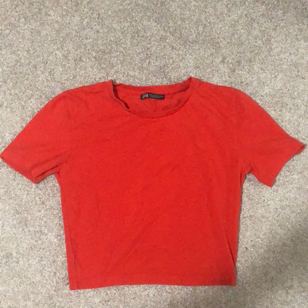 Zara Red Cotton Crop Top